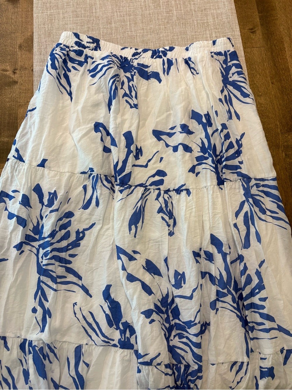 White Maxi Skirt with Blue Botanical Print